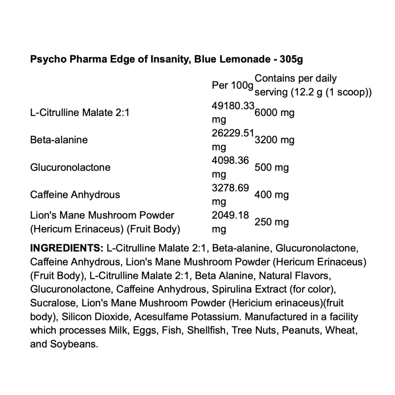 Psycho Pharma Edge of Insanity – Pré-workout extrême énergie, focus et performance I FITQUEEN