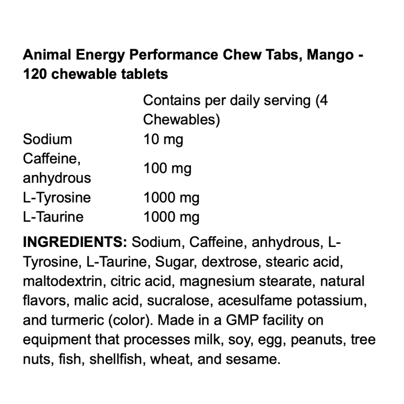 Universal Nutrition Animal Energy Performance Chew Tabs