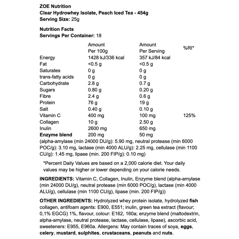 ZOE Nutrition Clear Hydrowhey Isolate