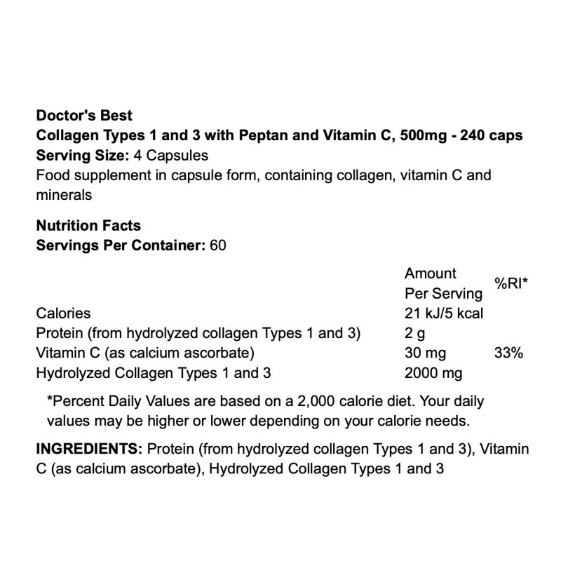Doctor's Best Collagen Types 1 and 3 with Peptan and Vitamin C