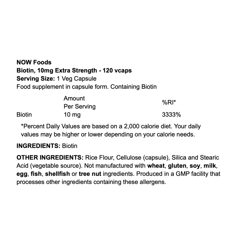 NOW Foods Biotin 10mg Extra Strength