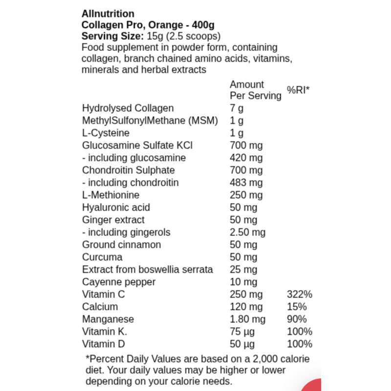 FitQueen Allnutrition Collagen Pro – 400 g – Collagène + Acide Hyaluronique + Zinc + Biotine
