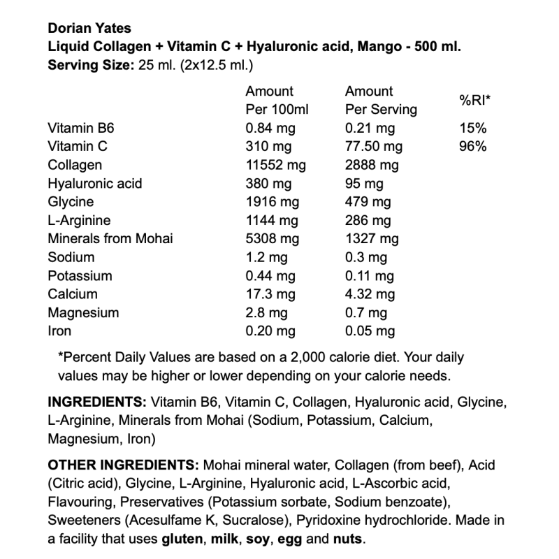 Dorian Yates Liquid Collagen + Vitamin C + Hyaluronic acid