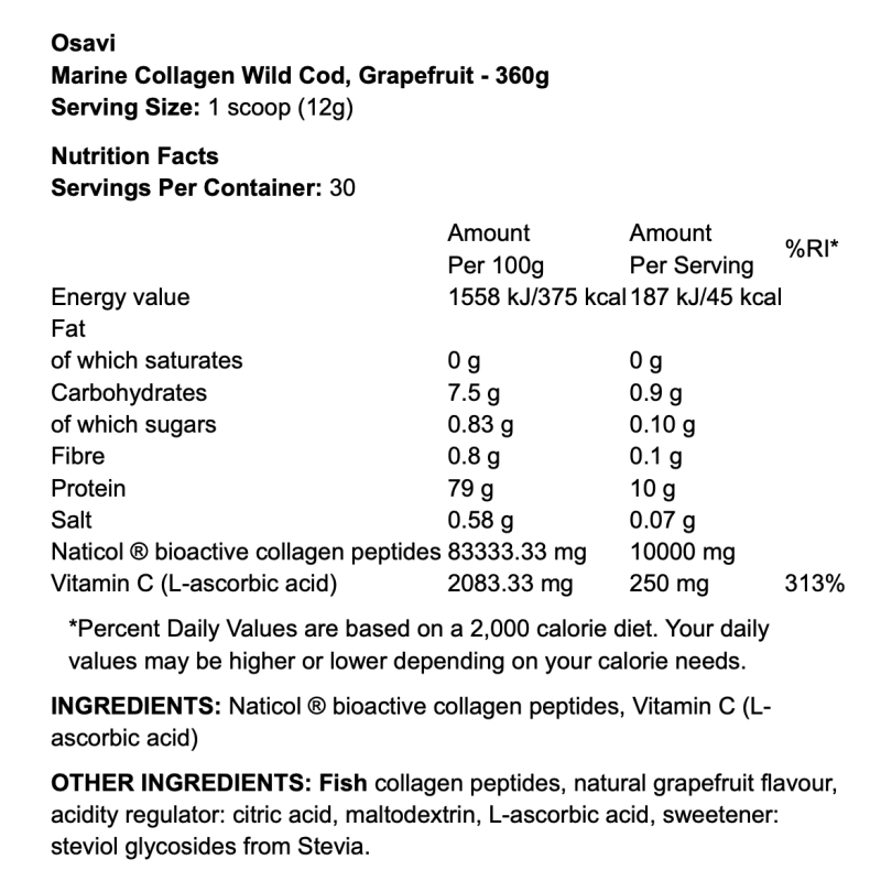FitQueen Osavi  Marine Collagen Wild Cod – 360g – Collagène de poisson sauvage – Beauté & Performance féminine