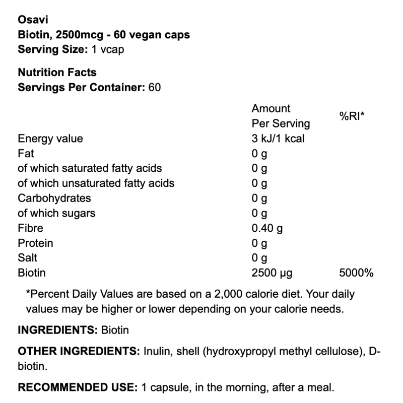 Osavi Biotin – Vitamine B7 pour cheveux, peau et ongles Fitqueen