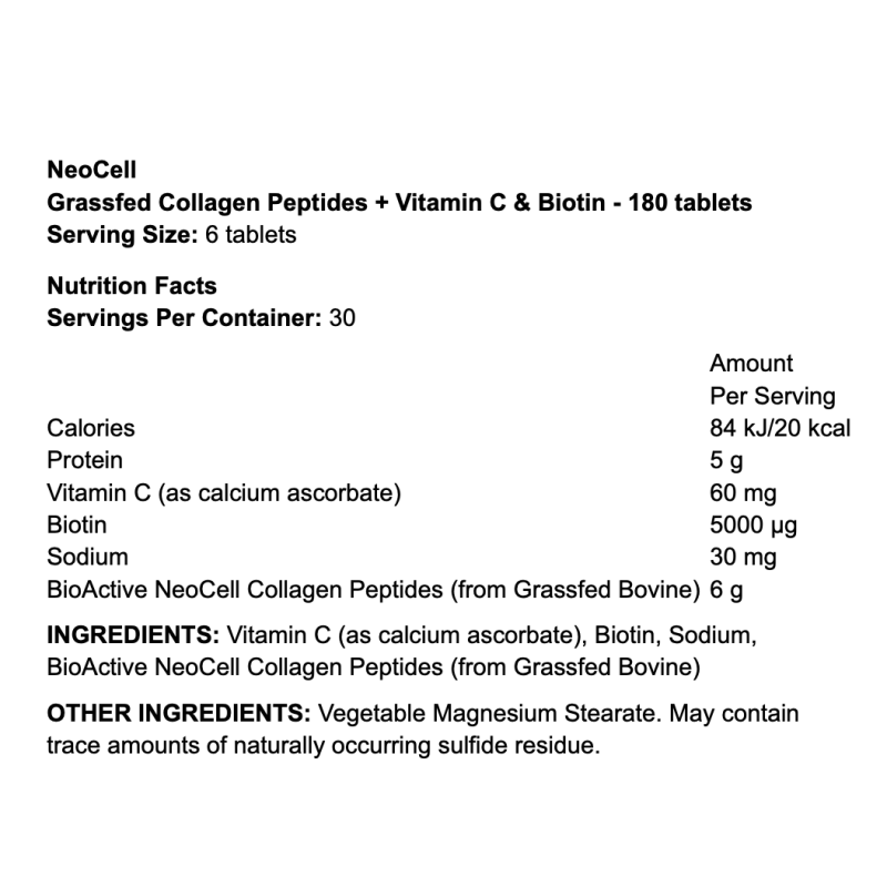NeoCell Grassfed Collagen Peptides + Vitamin C & Biotin – Beauté, peau, cheveux et ongles Fitqueen