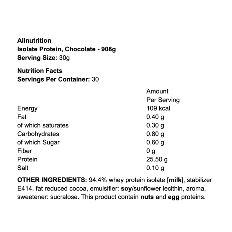Allnutrition Isolate Protein – Isolat de Whey Protéiné Pur et Faible en Sucres Fitqueen