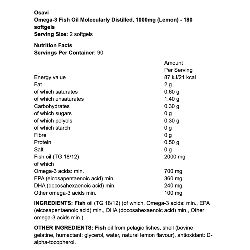 Osavi Omega-3 Fish Oil Molecularly Distilled 1000mg